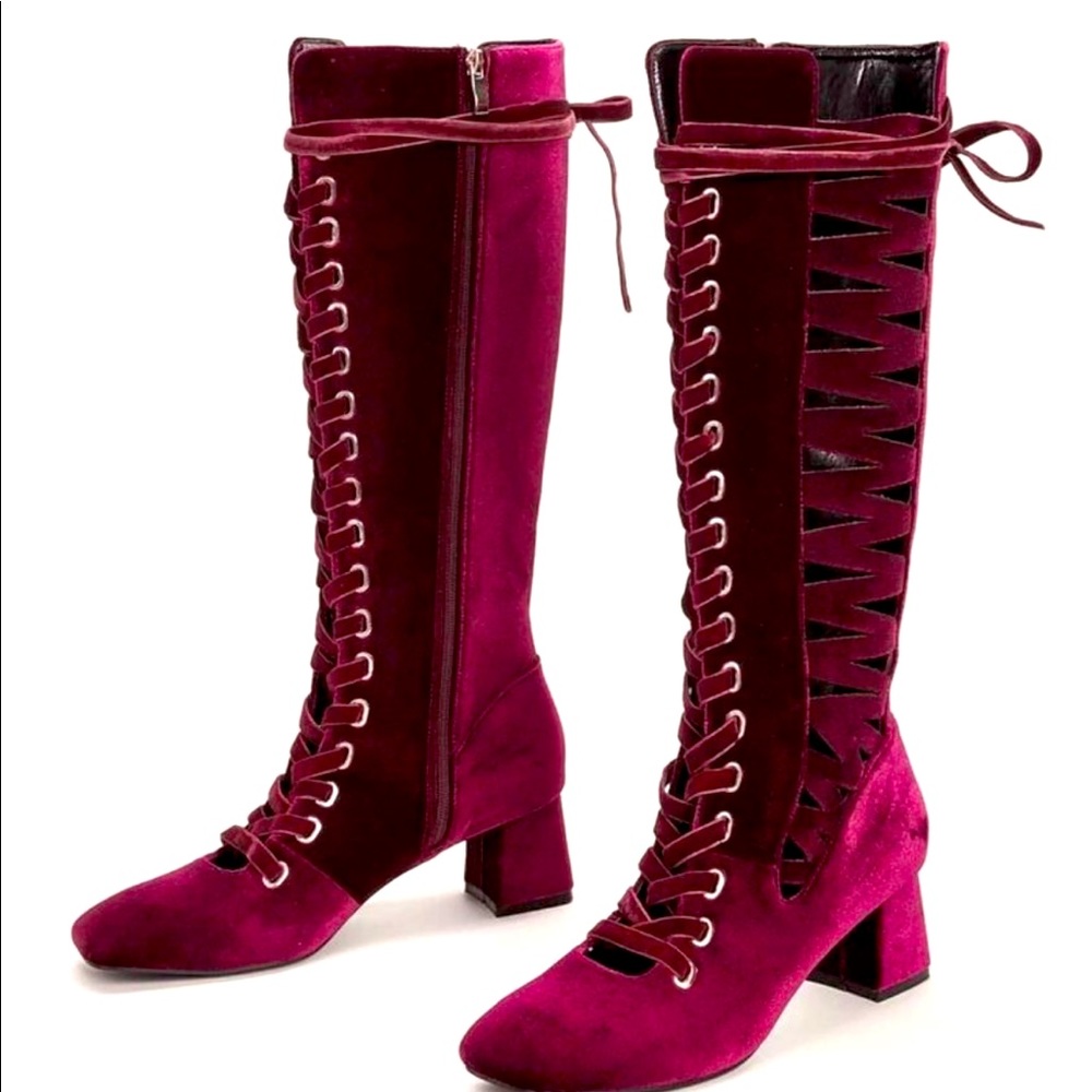 Knee high velvet boots